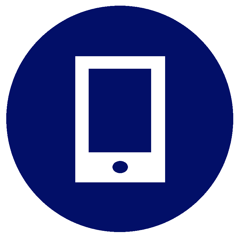 Click this button to redirect you to put the phone number in your dialerso you can call or text Oscar. Image Description: touchscreen phone icon, outlined in white, inside a dark blue circle